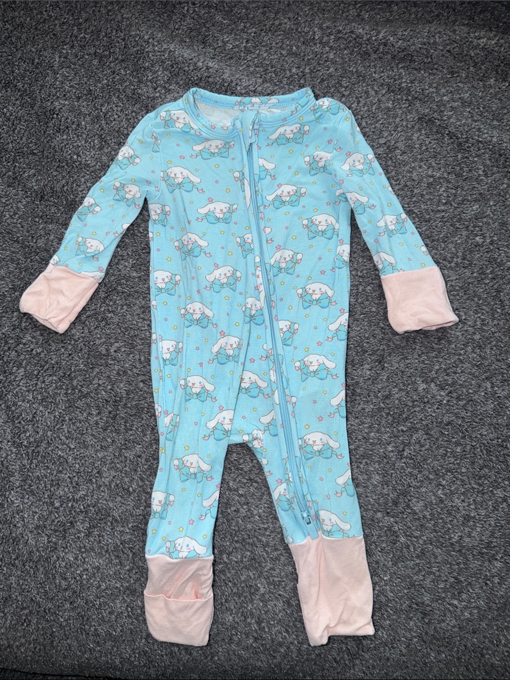 Posh Peanut Light Blue One-Piece Footie with Pink Cuffs